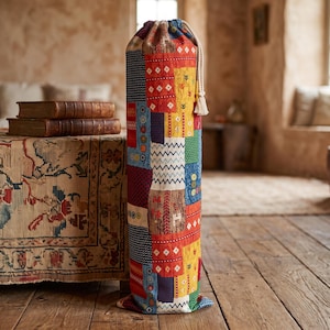 Colorful Print Canvas Mahjong Mat Storage Bag – Drawstring Closure, Random Toggle & Rope Handle, Custom Name Embroidery