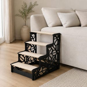 Wooden Dog Stairs for Bed, Black Boho Style Pet Steps, Modern Furniture Design
