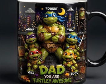 Gepersonaliseerde schildpad papa-mok met kindernamen, aangepaste magische mok met 3D-effect, uniek vaderdagcadeau van kinderen, verjaardagscadeau voor papa
