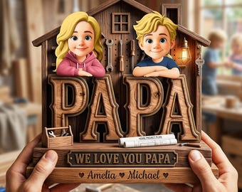 Gepersonaliseerde papa-workshop-plaquette met kindernamen - op maat gemaakt acryl vadercadeau van dochter zoon - vaderdag woondecoratie