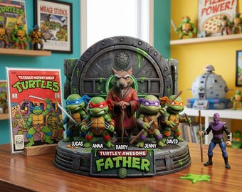 Gepersonaliseerde Turtley Awesome Father TMNT-plaquette | Aangepast Teenage Mutant Ninja Turtles-vadercadeau | Acryldecoratie voor verjaardag Vaderdag