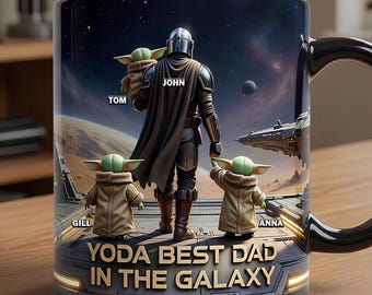Aangepaste Star Wars-vadermok, gepersonaliseerde koffiekop Mandalorian & Grogu, beste vader in de Galaxy-cadeau voor Vaderdag, verjaardag