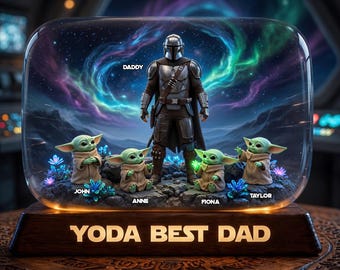 Gepersonaliseerde Galactic Hero-plaat voor papa, custom Star Wars Mandalorian & Grogu acrylcadeau, beste papa ooit, Vaderdag, verjaardag