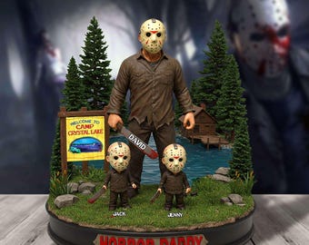 Gepersonaliseerde horror papa acrylplaat voor Vaderdag | Aangepast familiecadeau Jason Voorhees met kindernamen, decor Camp Crystal Lake