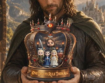 Gepersonaliseerd Lord of the Rings-familiebeeldje, aangepaste chibi-personages vader en kinderen, Middle Earth-fantasiecadeau, één vader bepaalt ze allemaal