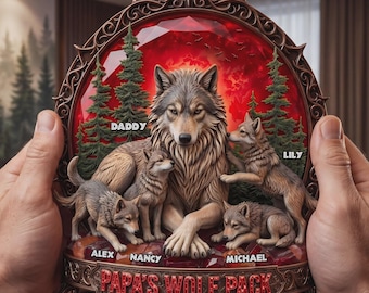 Gepersonaliseerd standbeeld van de familie Wolf Pack, op maat gemaakt cadeau voor vader Wolf met kindernamen, beeldje van Papa's Wolf Pack, uniek vaderdagcadeau voor hem