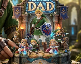 Gepersonaliseerde "The Legend of Dad" acrylplaat met aangepaste namen | Op Zelda geïnspireerd vaderdagcadeau voor vader en familiehelden