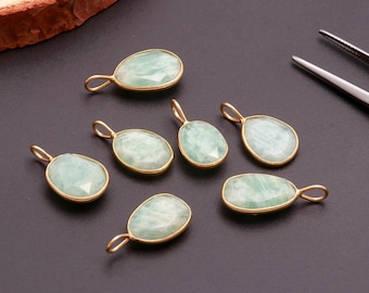 AAA+ Larimar Gemstone Gold Pendant Charm, Oval Blue Stone Minimal Jewelry Making.