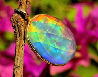 925 Silber Anhänger, große Regenbogen Aurora Opal Halskette, handgemachte Miniamlist Schmuck, facettierter Aurora Opal Anhänger, Geburtstagsgeschenk für Sie