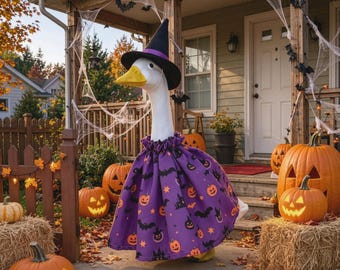 23 Inch Halloween Porch Goose Outfit, Pumpkin Ghost Costume for Goose Statue, Spooky Lawn Decor, Front Porch Halloween Decoration