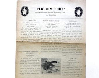 Penguin Books New Publications for November 1951 and Stocklist