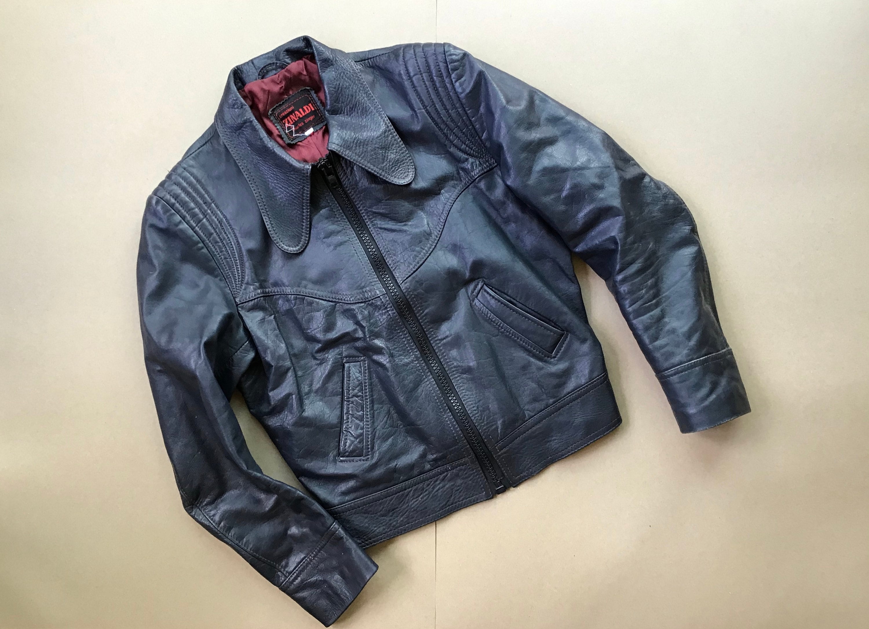 Vintage Zinaldi Blue Italian Leather Jacket by Charles Zinger - Etsy