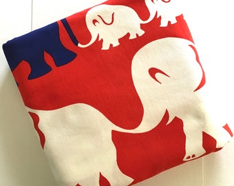 Elephant Print Cotton Curtain Fabric Red White Blue Cartoon Elephant Print Fabric