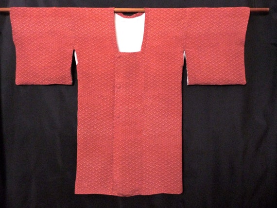 Kimono Fan Print Silk Crepe Vintage Kimono Robe