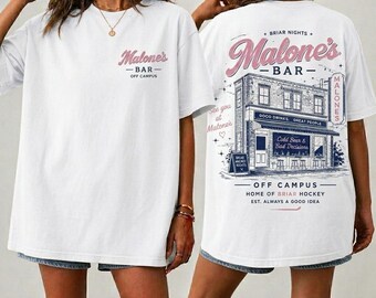 Comfort Colors Off Campus Hockey Shirt,  Malone's Bar Two-sided Shirt, Hockey Romance Tee, Best Burgers Hastings MA Tshirt