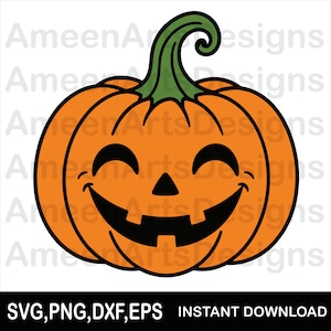 Rolig Halloweenpumpa SVG, Leende Jack O'Lantern Klippfil (Digital Nedladdning)