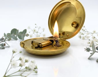 Vintage Round Brass Refillable Pocket Lighter Retro Collectible Gift For Men Unique
