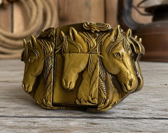 Horse Belt Buckle Lighter Vintage Antique Bronze Western Cowboy Style Refillable Flip Top