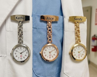 Personalized Nurse Fob Watch Engraved Lapel Pin Graduation Gift Custom Midwife Vet Medical Student