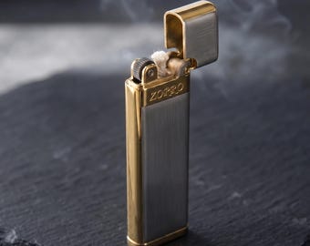 Gold Plated Slim Flip Top Lighter Refillable Lighters for Men Elegant Retro Candle Gift