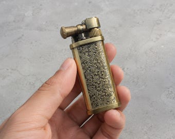 Vintage Floral Engraved Trench Lighter Refillable Fluid Oil Pocket Retro Gift Men
