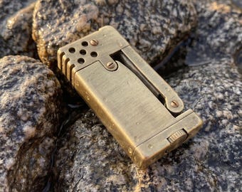 Vintage Antique Brass Refillable Fluid Pocket Lighter Retro Collectible Patina Gift Groomsmen Birthday Men