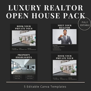 Dark Luxury Realtor Open House Templates | Real Estate Canva Templates | Editable Instagram Open House Pack | Luxury Realtor Marketing