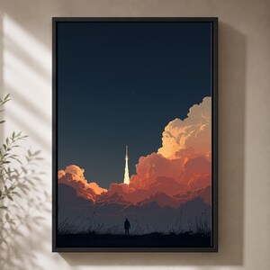 Gerahmtes Leinwandbild mit Raketenstart, Weltraumforschungs-Druck, Science-Fiction-Dekoration, Astronautengeschenk