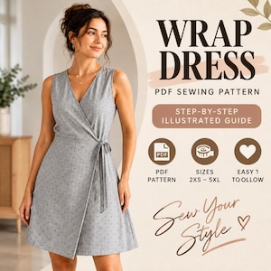 Linen Wrap Dress Sewing Pattern PDF, Wrap Dress Pattern, V Neck Summer Maxi Dress, Sleeveless Linen Dress, Tie Waist, Digital Download