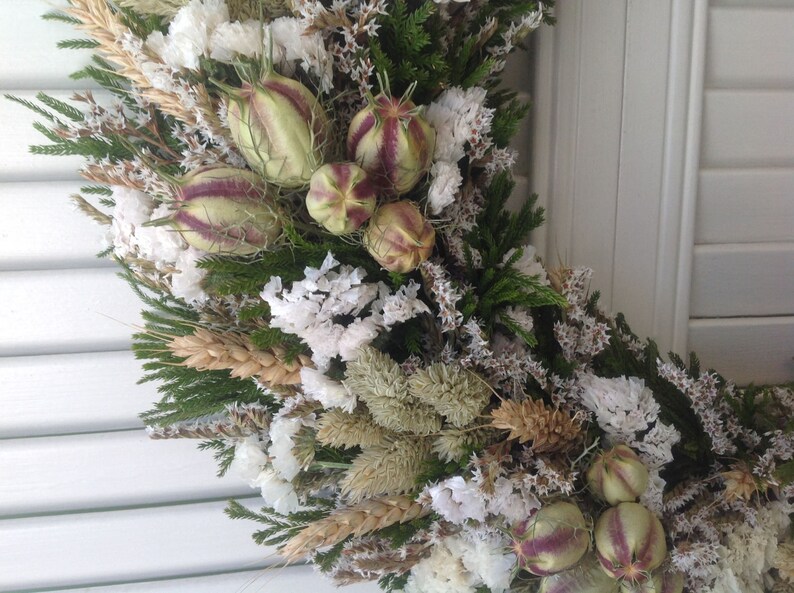 Green And White Dried Flower Wreath | Etsy