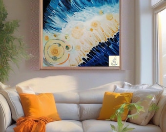 Quadro acrilico blu oro e giallo