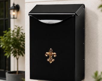 Classic Vertical Wall Mounted Mailbox, Black Galvanized Steel Outdoor Mailbox, Rust Resistant Small Metal Mail Box for Letters & Mail