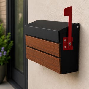 Buzón de pared de metal con acabado imitación madera, gran capacidad, resistente a la corrosión, para exteriores, ideal para dejar el correo en casa o en la entrada. imagen 9