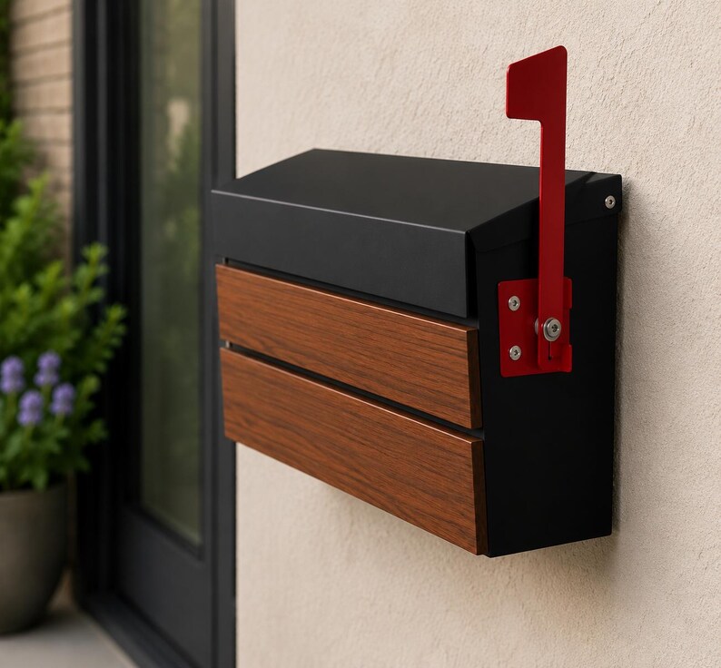 Buzón de pared de metal con acabado imitación madera, gran capacidad, resistente a la corrosión, para exteriores, ideal para dejar el correo en casa o en la entrada. imagen 9