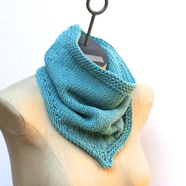 Ready to Ship: Basic Cotton Bandana Cowl ~ Hand Knit Triangle Infinity Scarf for Men Women Unisex Warm Winter Accessory Light Blue