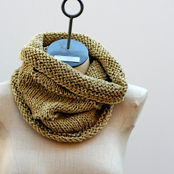 Ready to Ship The Honey Wheat Cowl Hand Knit Natural Fiber Cotton Linen Silk Hemp Neck Warmer Infinity Scarf Men Women Burning Man Soft Gold