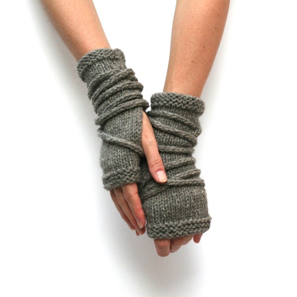 MORE COLORS - Wrap Gauntlets - Hand Knit Gloves - Wool Fingerless Gloves - Apocalyptic Mitts - Hand Warmers - Strap Gloves - Unisex Gloves