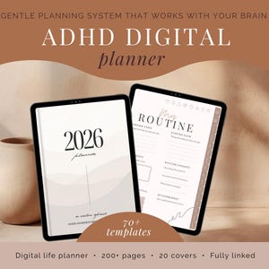 ADHD Digital Planner 2026, GoodNotes iPad Planner for Executive Function, Procrastination Planner, Daily Weekly Monthly Planner for Women