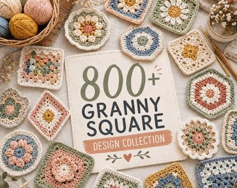 800+ Granny Square Crochet Patterns | Mega Bundle Crochet Motifs | Blanket Afghan Block Designs | Flower Granny Square | Crochet Collection