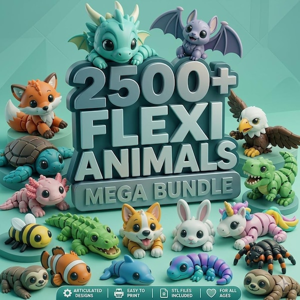 2500+ Flexi Animal STL Files Bundle – Articulated 3D Print Animals – Commercial Use Included
