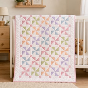 Baby Pinwheel Quilt Pattern PDF, Beginner HST Quilt Pattern, Modern Pastel Lap Quilt, Digital Download