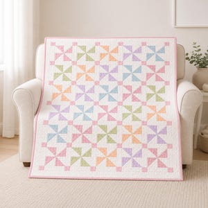 Baby Pinwheel Quilt Pattern PDF, Beginner HST Quilt Pattern, Modern Pastel Lap Quilt, Digital Download