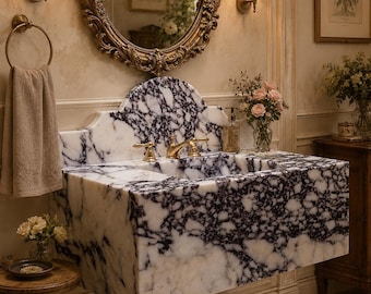 Calacatta Viola Marble Sink | Wall Mounted Bathroom Vanity Basin