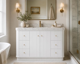 Calacatta White Single Sink Vanity with Curved Marble Top, 48 Inch Cabinet