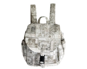 Medium size backpack Vintage stamp print canvas