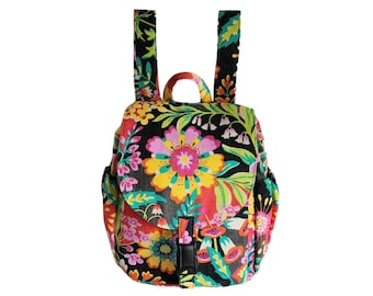 Medium size backpack Vibrant floral print canvas