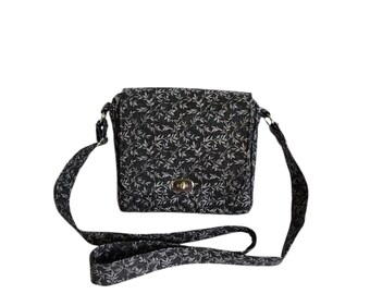 Crossbody messenger Grey leaf print cotton Small