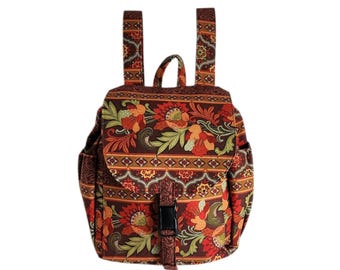 Backpack Earth tone floral frenzy cotton Medium