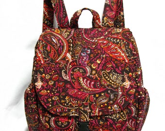 Large backpack- Multi color paisley design corduroy
