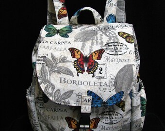 Large Backpack- Butterfly and botanical print canvas